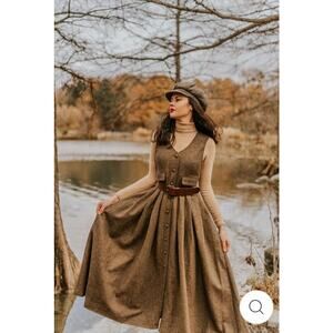 Linennaive DARK AMBER 11 ACADEMIA WOOL MIDI DRESS Size Small NWT